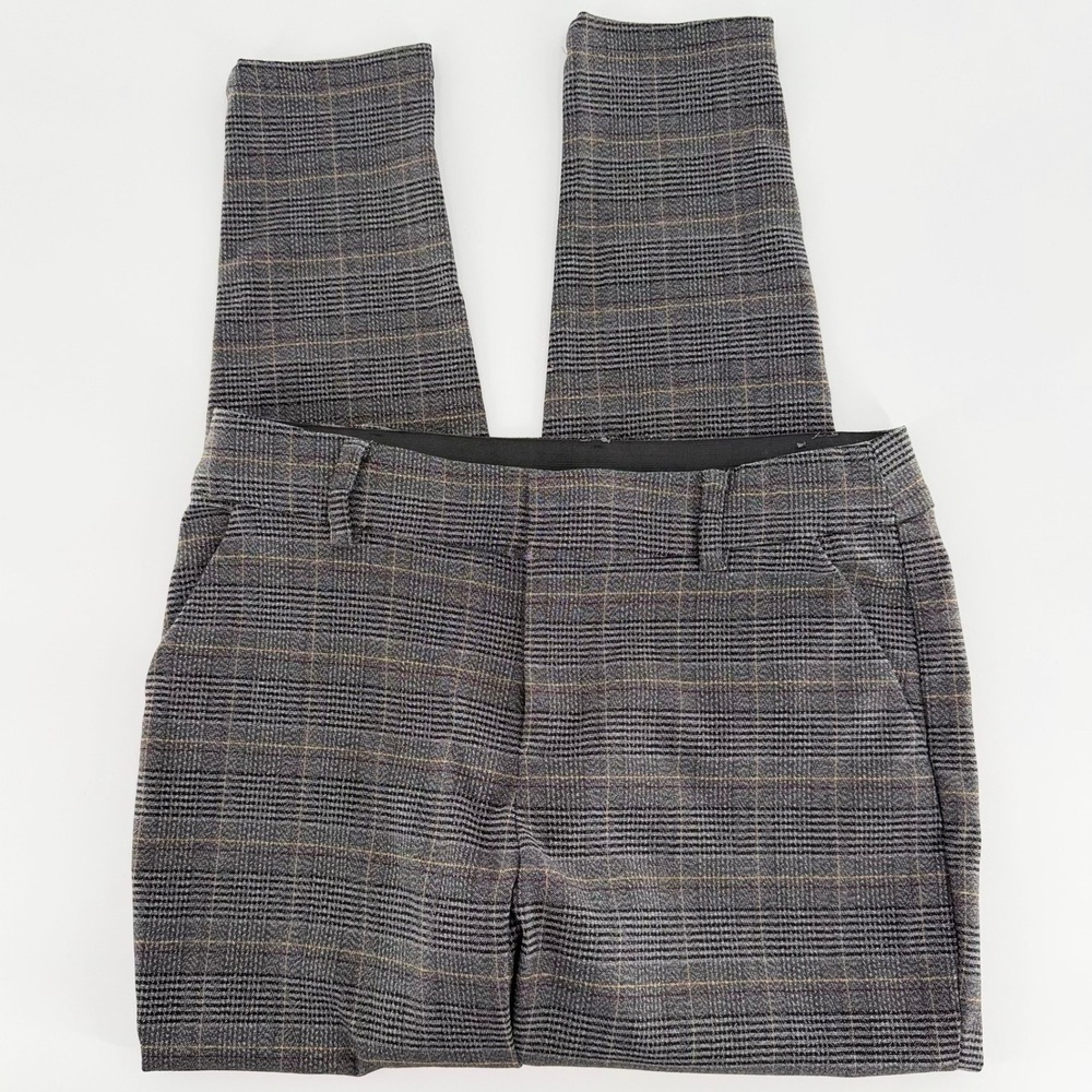 MAURICES Plaid Pull On Pants Large Gray Stretch Ankle Work Trousers